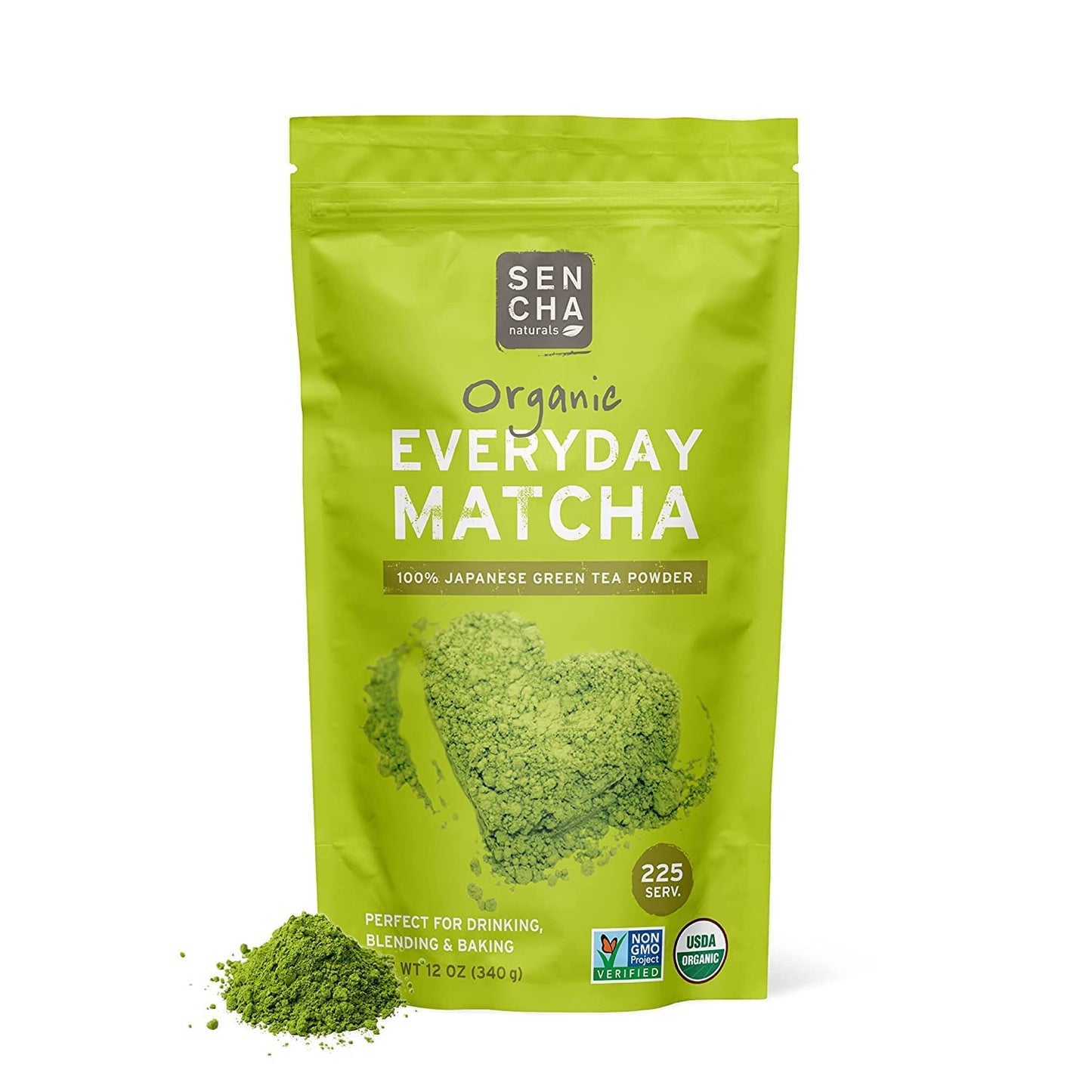 Sencha Eveyrday Natural USDA Organic Matcha Green Tea Powder Rich Antioxidant Revitalizing Body Helathy Gluten Free Product 100% Vegan Diet - 12oz (Pack of 3)