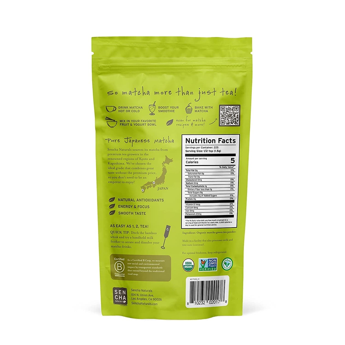 Sencha Eveyrday Natural USDA Organic Matcha Green Tea Powder Rich Antioxidant Revitalizing Body Helathy Gluten Free Product 100% Vegan Diet - 12oz (Pack of 3)