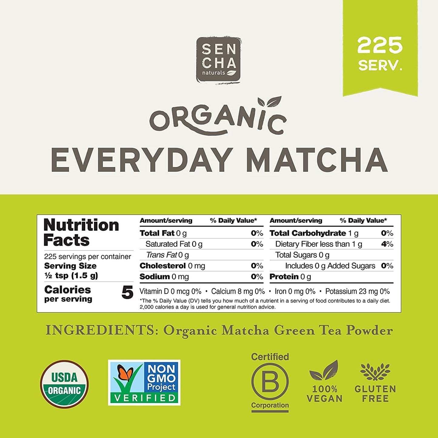 Sencha Eveyrday Natural USDA Organic Matcha Green Tea Powder Rich Antioxidant Revitalizing Body Helathy Gluten Free Product 100% Vegan Diet - 12oz (Pack of 3)