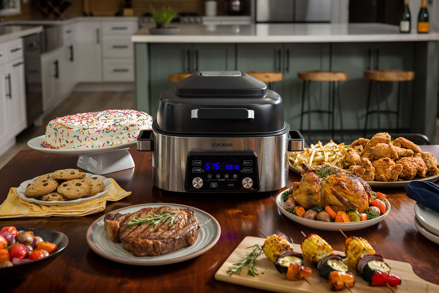 CUCKOO Countertop Air Grill: Air Grill, Air Fry, Roast, Bake & Broil, Easy to Clean, Dishwasher Safe Accessories, Recipe Book Included, Stainless Steel CAFG-A0601S