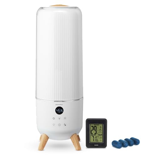 Homedics Ultrasonic Humidifier - Large Deluxe Air Humidifiers for Bedroom, Plants, Office - Top-Fill 1.47-Gallon Tank, Cool Mist, Essential Oil Pads and Built-In Timer, 3 Speed Settings, White