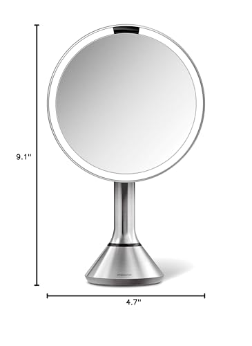 simplehuman Sensor Lighted Makeup Vanity Mirror 8" Round, 5X Magnification, Stainless Steel, Rechargeable and Cordless