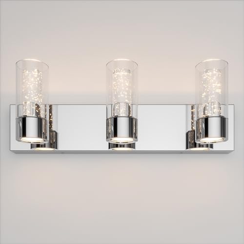 artika Essence 23W LED Modern Vanity Light Fixture, Chrome Finish with Bubble Glass and Glass Diffusers - Ideal for Bathroom Lighting - 1800 Lumens, 3000 Kelvin, No Bulb Required
