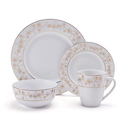 Mikasa Floral Metallic Gold 32 Piece Dinnerware Set, Service For 8, White