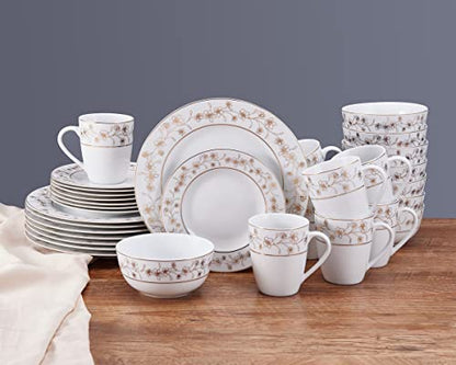 Mikasa Floral Metallic Gold 32 Piece Dinnerware Set, Service For 8, White