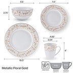 Mikasa Floral Metallic Gold 32 Piece Dinnerware Set, Service For 8, White