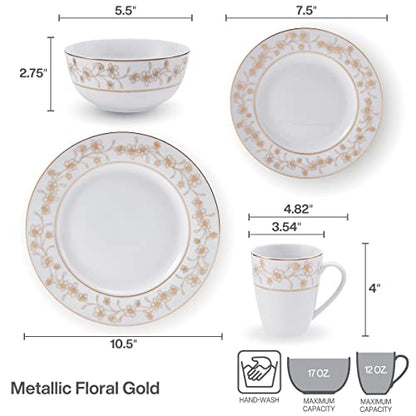 Mikasa Floral Metallic Gold 32 Piece Dinnerware Set, Service For 8, White