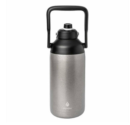 Manna Insulated 100 oz or 2.3 liter Water Bottle with Dual Lid Straw and Sprout - Dual Wall Stainless Steel BPA Free Keep Cold for 15 hours and hot for 5 hours for Outdoor Camping Hiking Sports Silver