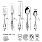 Wallace Antique Baroque 65-Piece 18/10 Stainless Steel Flatware Set, Service for 12, Silver