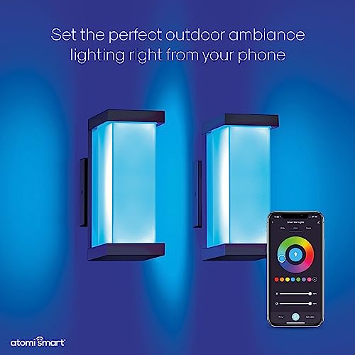 Atomi Smart WiFi LED Square Wall Sconce Lights – 2-Pack, 1200 Lumens 20W, Tunable and Dimmable, Outdoor IP65, White and Color-Changing 2000K-6500K, App Control, Works with Alexa and Google Assistant