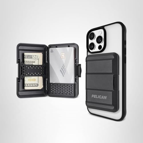 Pelican MagSafe Wallet for iPhone - Heavy Duty MIL-STD Snap-On Phone Magnetic Wallet and Phone Card Holder - Detachable and Slim Hard Case for iPhone 17 Pro Max /16 Pro Max/15/14/13/12 Series - Black