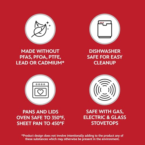 Farberware Disney Bon Voyage Ceramic Nonstick Pots and Pans Set with Baking Sheet/Cookie Pan and Disney Home Kitchen Tools, 8 Piece Non Stick Cookware Set - Red