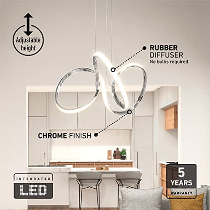 Artika Swirl Integrated LED Pendant, Chrome, Silver