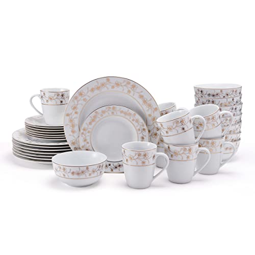 Mikasa Floral Metallic Gold 32 Piece Dinnerware Set, Service For 8, White