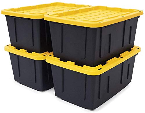 Extreme Duty 27 Gal. Tough Storage Bin in Black 4 pack with Lids