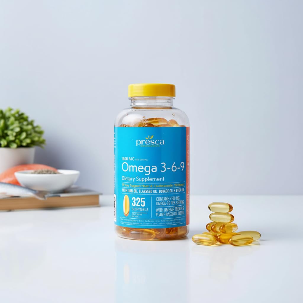Presca Omega 3-6-9 Dietary Supplement (325 ct.) - Promote Visual Function and Eye Health - Support Heart, Cardiovascular Health, Healthy Skin, Hair and Overall Health (Omega 3-6-9)
