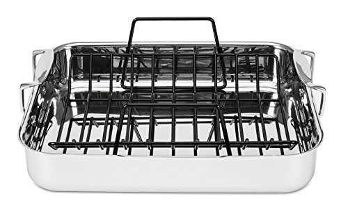 Viking 3-Ply Stainless Steel Roasting Pan with Non Stick Rack, 16 x 13 Inch Kitchen Cookware, Great for Turkey, Dishwasher and Oven Safe, Induction Ready, Silver