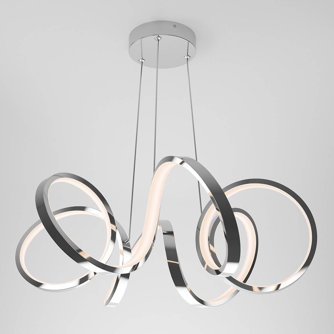 Chandelier, Swirl Ribbon Integrated LED Pendant Light Chrome Finish Dimmable for Kitchen Island Bedroom Cafe Kitchen