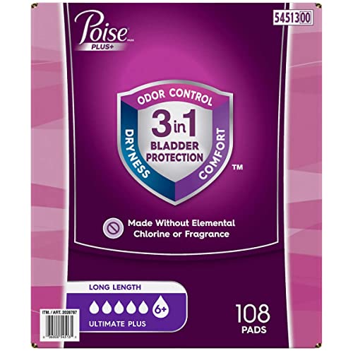 Poise Plus Ultimate Absorbency Long Pads, 108 Count