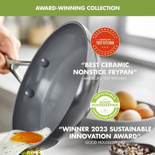 GreenPan Valencia Pro Ceramic Nonstick 12” Frying Pan Skillet, Hard Anodized PFAS-Free Cookware, Induction Ready, Compatible on All Cooktops, Eggs & Omelets, Dishwasher Safe, Oven Safe to 600F, Gray