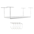 SafeRacks 4 ft x 8 ft Overhead Storage Rack Adjustable 24 in - 45in Height (White) With Accessory Pack With 5-Piece Hook Accessory Pack 2 pack