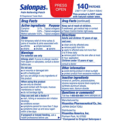 Hisamitsu Salonpas Pain Relieving Patches 140 Patches Per Box