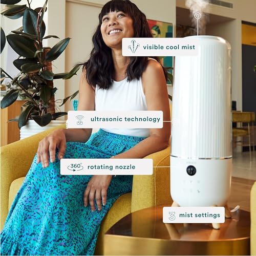 Homedics Ultrasonic Humidifier - Large Deluxe Air Humidifiers for Bedroom, Plants, Office - Top-Fill 1.47-Gallon Tank, Cool Mist, Essential Oil Pads and Built-In Timer, 3 Speed Settings, White