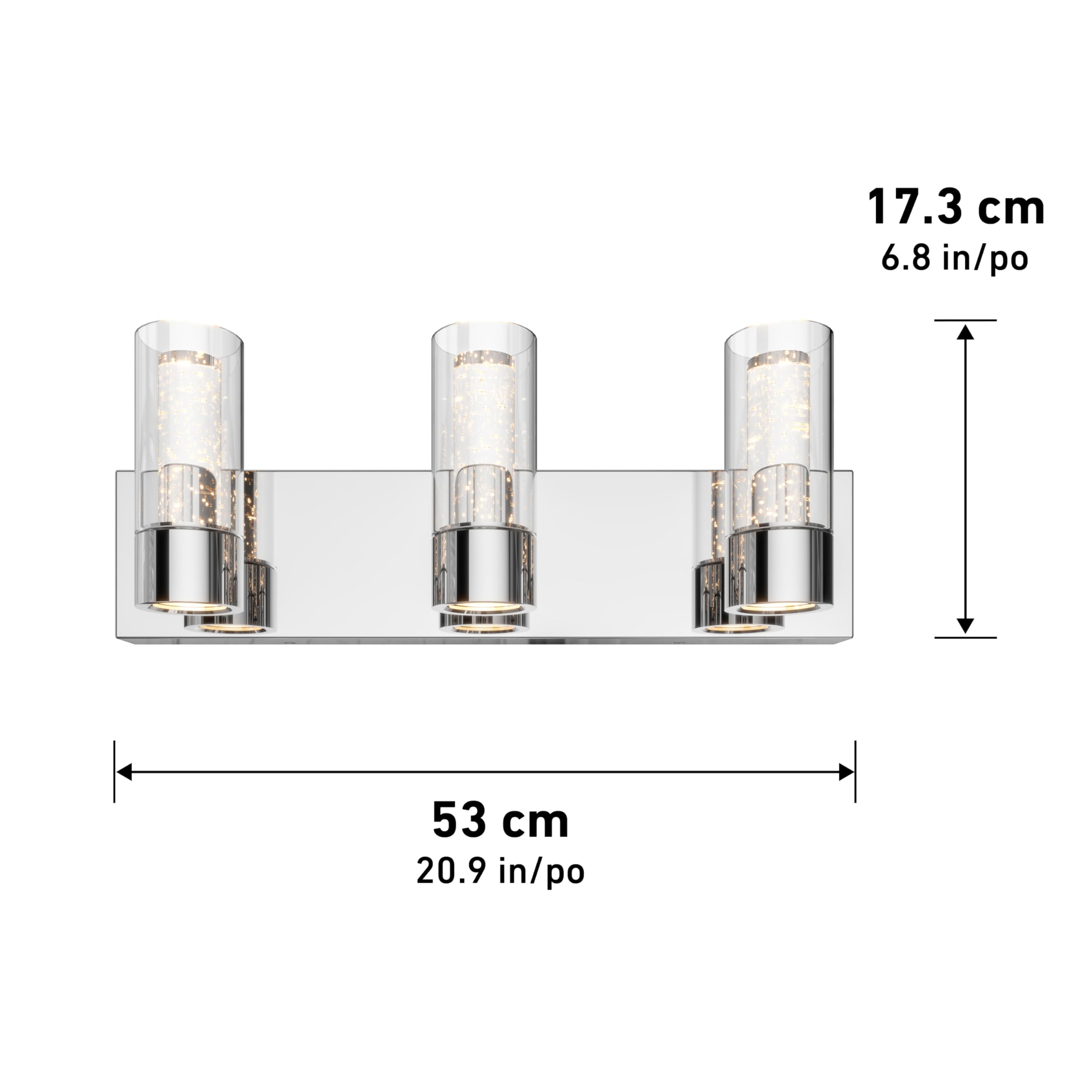 artika Essence 23W LED Modern Vanity Light Fixture, Chrome Finish with Bubble Glass and Glass Diffusers - Ideal for Bathroom Lighting - 1800 Lumens, 3000 Kelvin, No Bulb Required