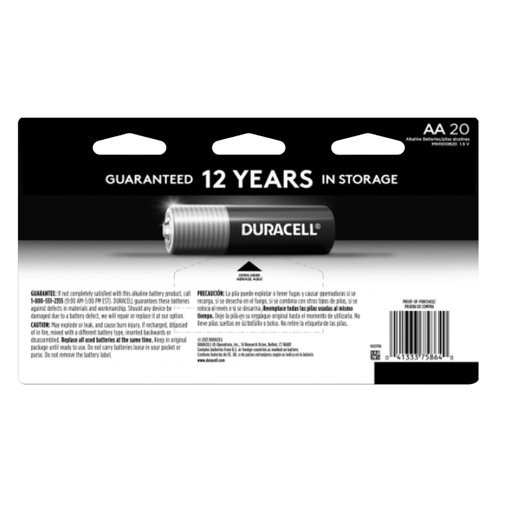 DURACELL Duralock AA 1.5 Volt Alkaline Battery Pack to Charge Items for Exclusive Power in Remotes and Controllers, (5 Packs of 20 Batteries Each)