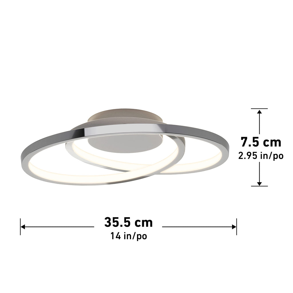 artika Salto 15W LED Modern Swirl Flush Mount Ceiling Light Fixture, Chrome - Ideal for Bedroom, Hallway, Kitchen - 1000 Lumens, 2700 Kelvin, No Bulb Required