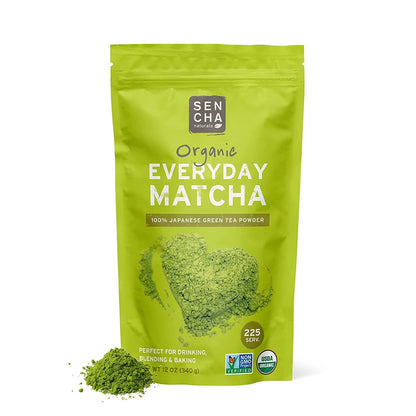 Sencha Eveyrday Natural USDA Organic Matcha Green Tea Powder Rich Antioxidant Revitalizing Body Helathy Gluten Free Product 100% Vegan Diet - 12oz (Pack of 3)