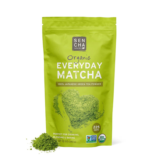 Sencha Eveyrday Natural USDA Organic Matcha Green Tea Powder Rich Antioxidant Revitalizing Body Helathy Gluten Free Product 100% Vegan Diet - 12oz (Pack of 3)