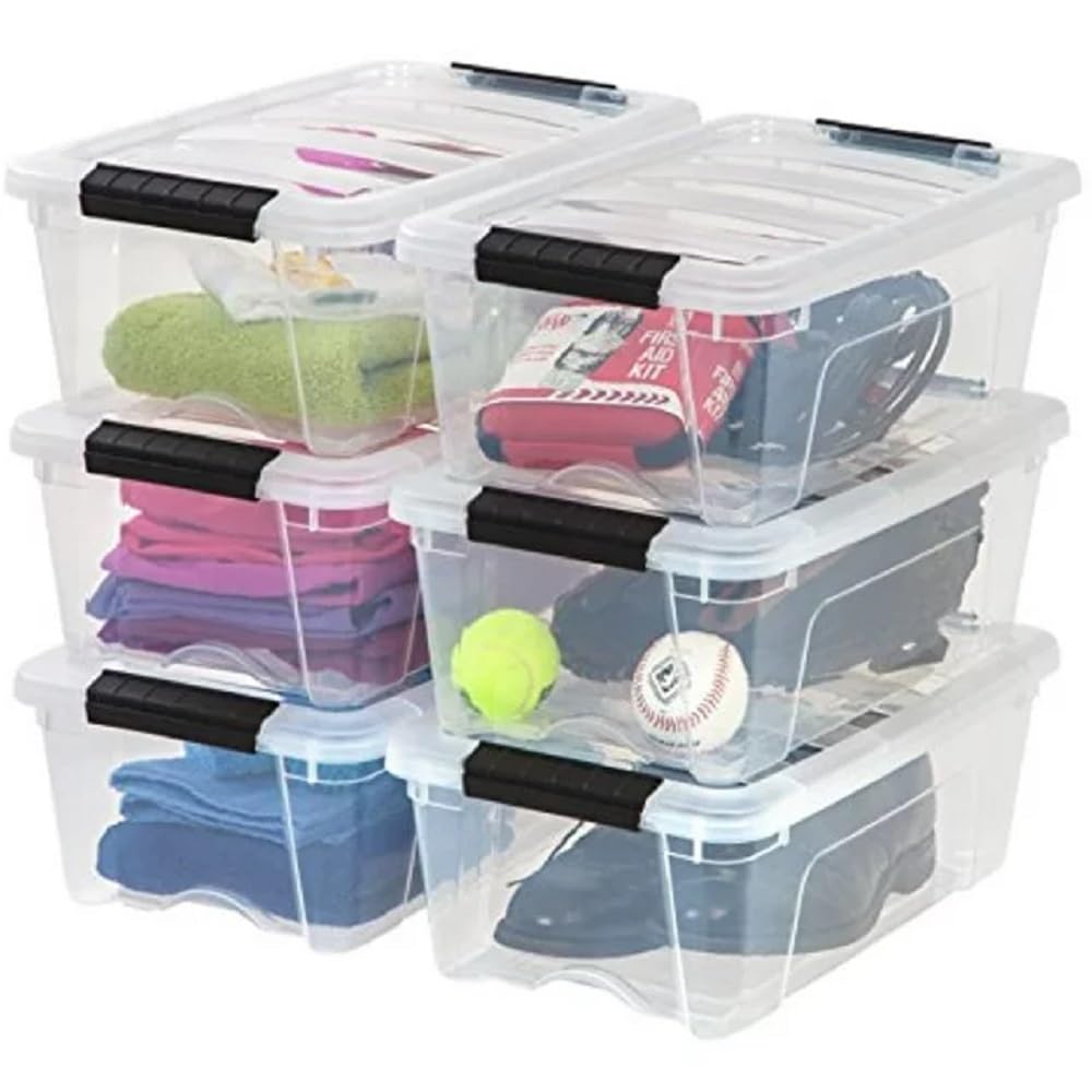 iris Buckle Up Storage Box, 12.9 Quart, Clear, 6 Count