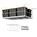 SafeRacks 4 ft x 8 ft Overhead Storage Rack Adjustable 24 in - 45in Height (White) With Accessory Pack With 5-Piece Hook Accessory Pack 2 pack
