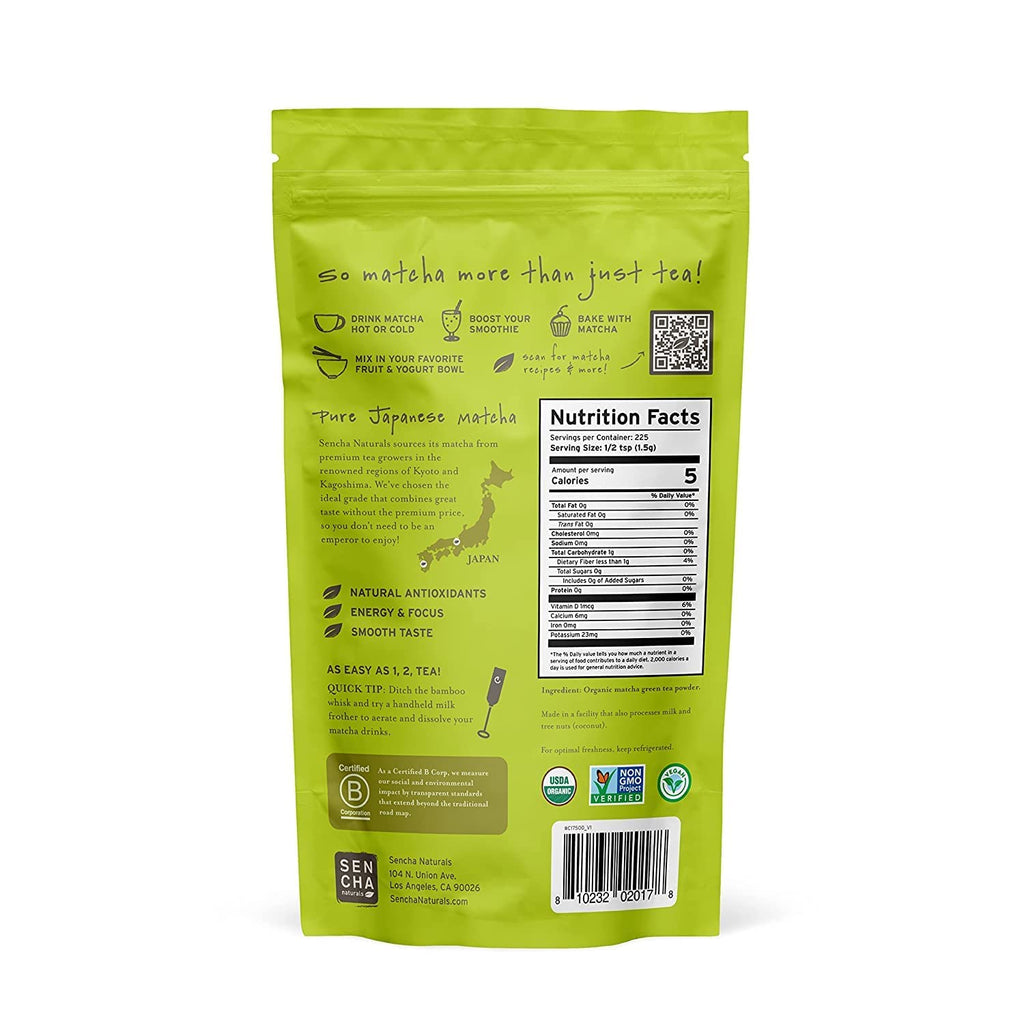 Sencha Eveyrday Natural USDA Organic Matcha Green Tea Powder Rich Antioxidant Revitalizing Body Helathy Gluten Free Product 100% Vegan Diet - 12oz (Pack of 3)