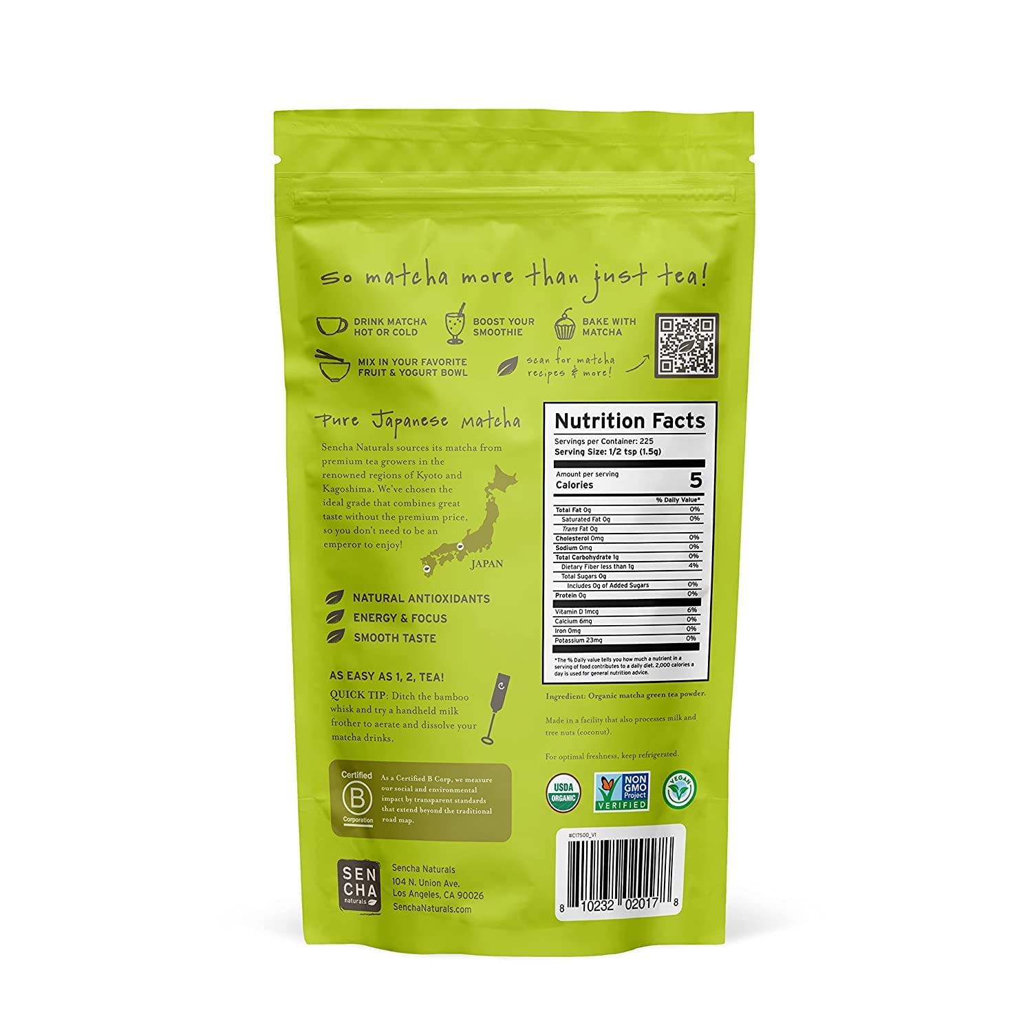 Sencha Eveyrday Natural USDA Organic Matcha Green Tea Powder Rich Antioxidant Revitalizing Body Helathy Gluten Free Product 100% Vegan Diet - 12oz (Pack of 3)