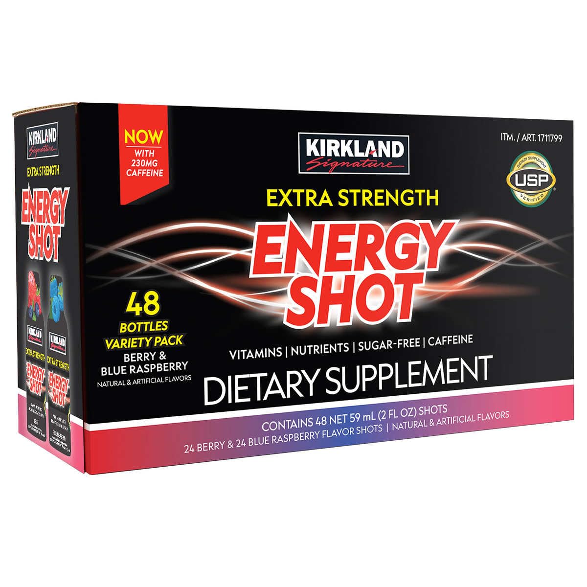 Kirkland Signature Extra Strength Energy Shot Berry, Pomeganate and Grape, 2 oz, 48 Count