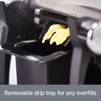 All-Clad Belgian Waffle Maker removable drip tray for easy cleanup of overfills.