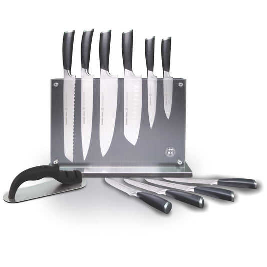 Schmidt Brothers -Heritage 12-Piece Kitchen Knife Set, High-Carbon German Stainless Steel Cutlery, Clear Acrylic Magnetic Knife Block