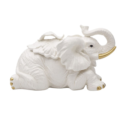 Fitz and Floyd Villa Palm Elephant Ceramic Cookie Jar Figurine, 13 Inch, White