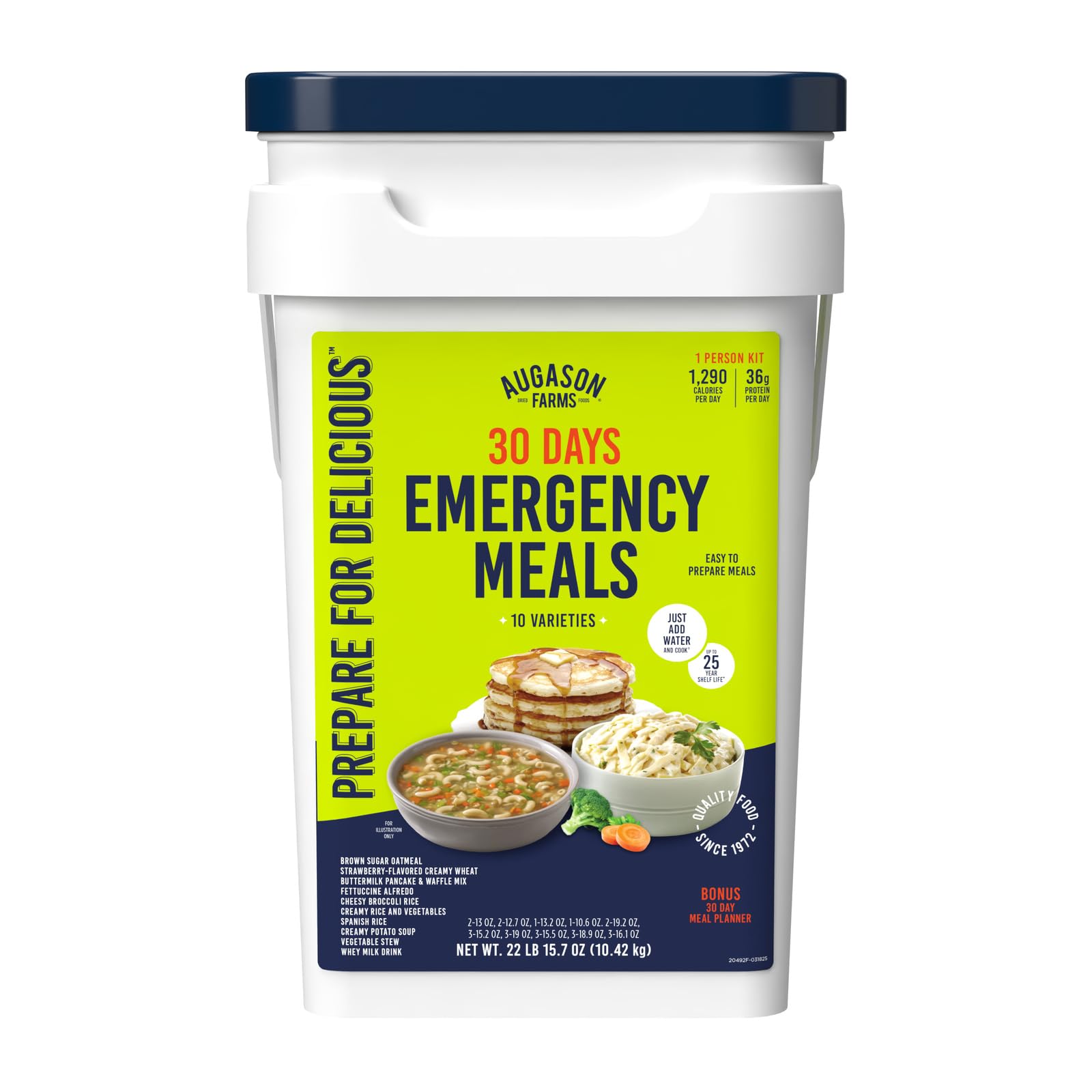 Augason Farms 30 Day Emergency Food Supply Kit, Dehydrated Meal Survival Food Bucket for 1 Person - 194 Servings