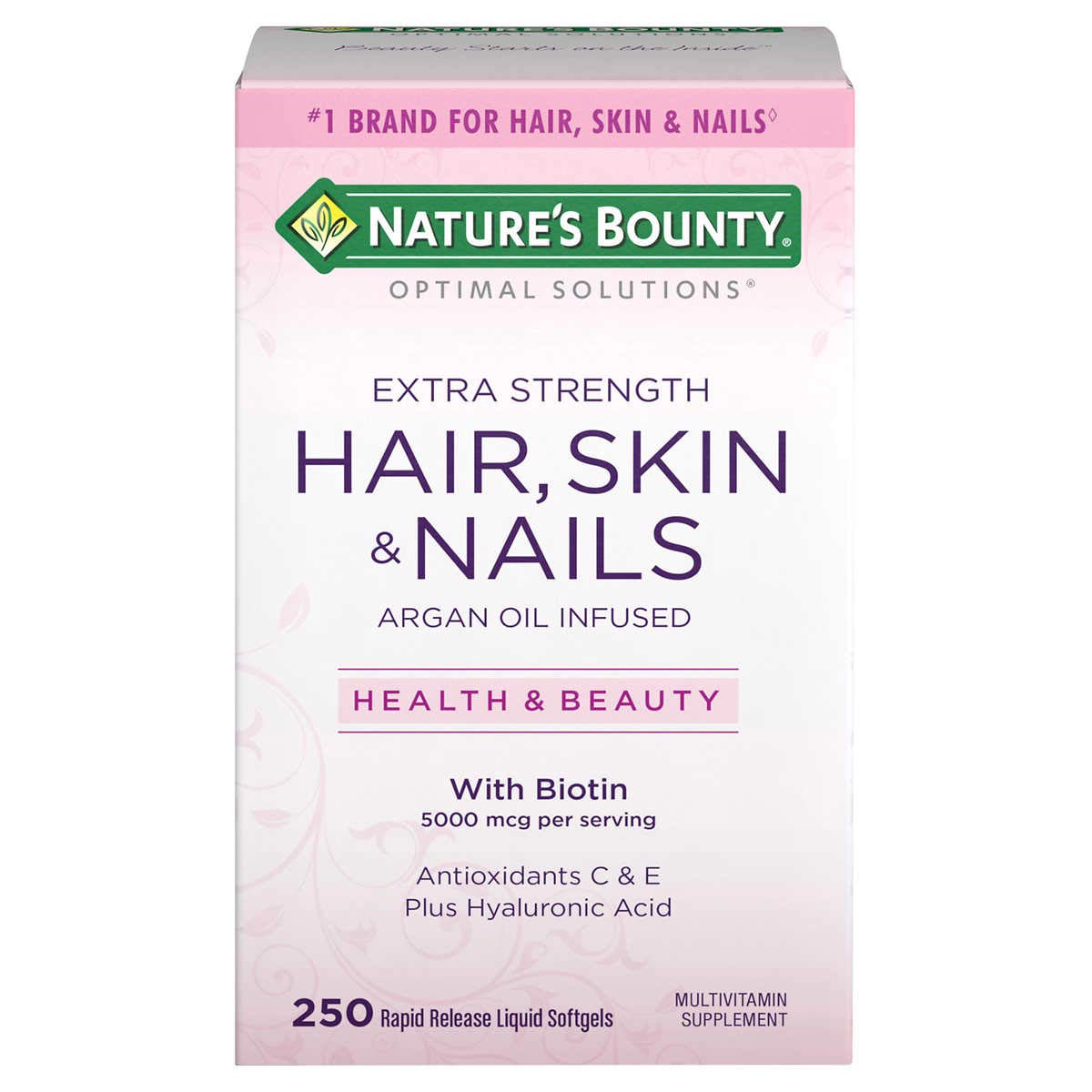 Nature's Bounty optimal solutions unflavored biotin softgels box hair, skin & nails 5000mcg