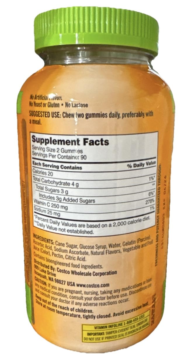Kirkland Signature Vitamin C Adult Gummies 250 mg, 180 Count
