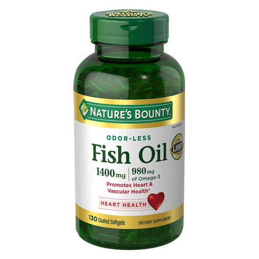 Nature's Bounty softgels fish oil 1400mg omega 3 heart health bottle odorless