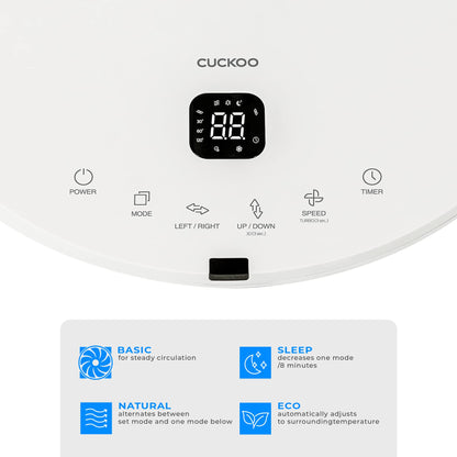 CUCKOO Air Circulator Standing Fan, 12 Speeds, 360 Oscillation, Quiet BLDC Motor, Remote Controls 4-in-1 Modes, Height Adjustable, 80 Feet, CF-AC1410WH White