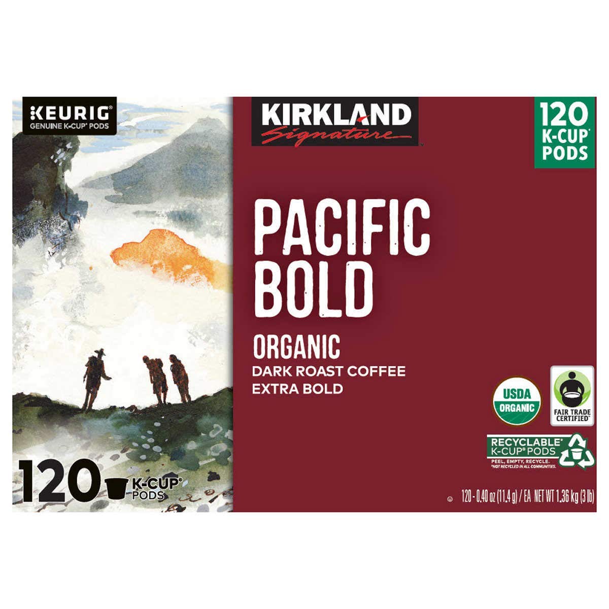 Kirkland Signature Coffee Organic Pacific Bold K-Cup Pod, 120 Count (2 Pack)