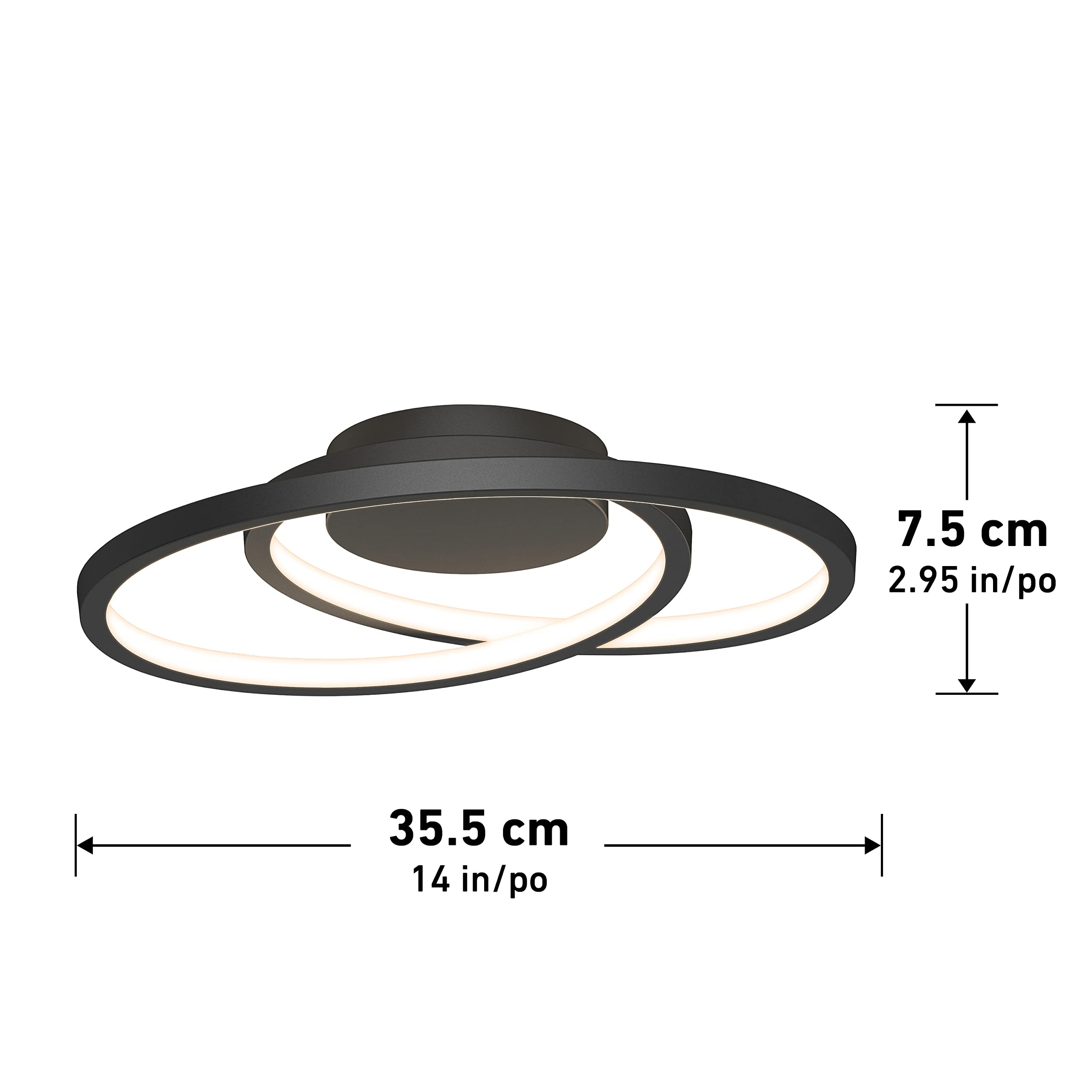 artika Salto 15W LED Modern Swirl Flush Mount Ceiling Light Fixture, Matte Black - Ideal for Bedroom, Hallway, Kitchen - 700 Lumens, 2700-3300-4500 Kelvin, No Bulb Required