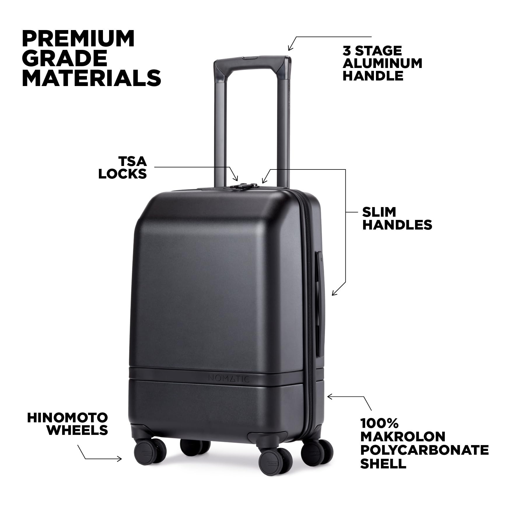 NOMATIC Carry-On Classic Luggage Perfect for 3-5 Day Trips, Hard Case Luggage for Men and Women
