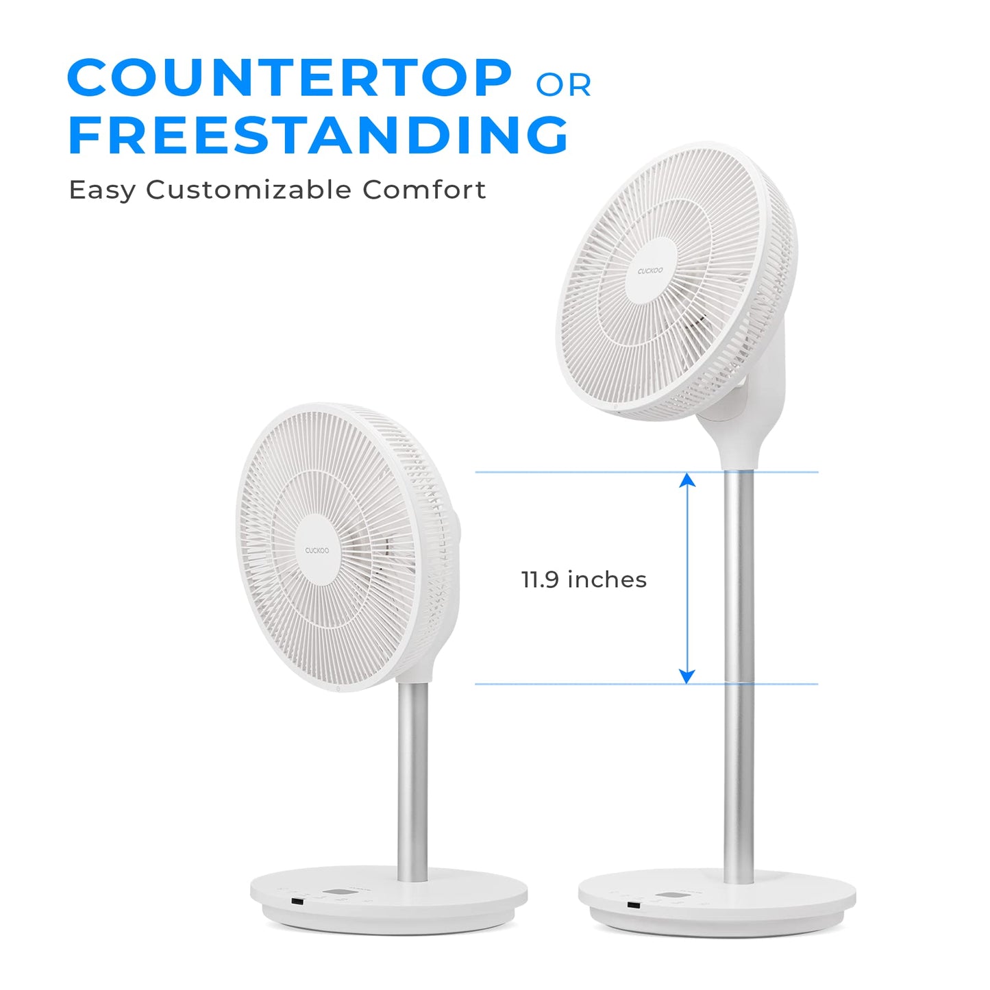 CUCKOO Air Circulator Standing Fan, 12 Speeds, 360 Oscillation, Quiet BLDC Motor, Remote Controls 4-in-1 Modes, Height Adjustable, 80 Feet, CF-AC1410WH White