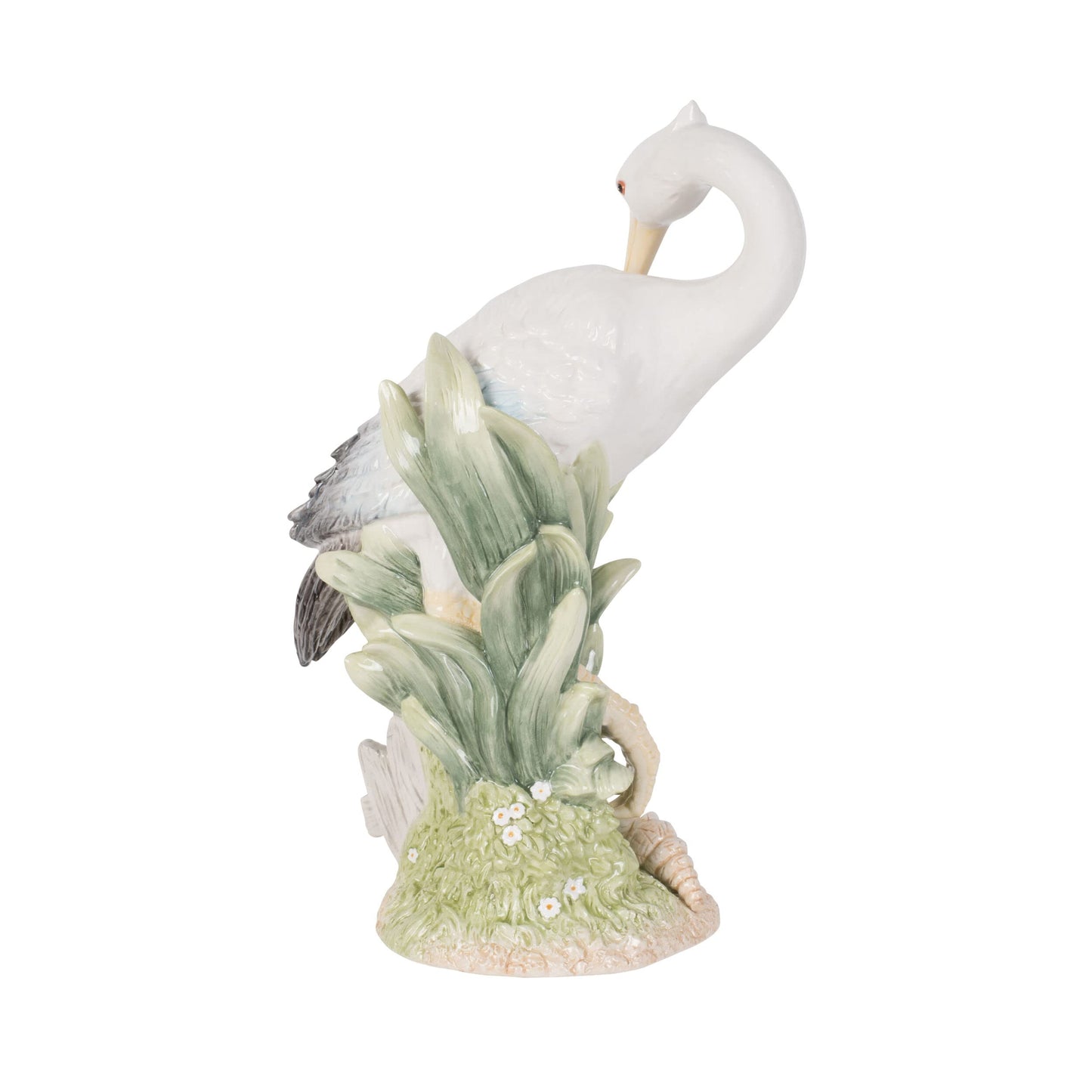 Fitz and Floyd Fitz & Floyd Newport Home Coastal Ceramic Egret Facing Backward Figurine, 14.25 inches White